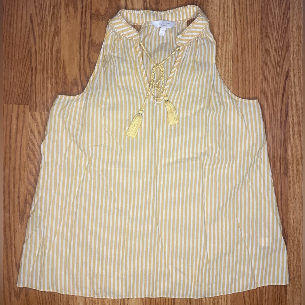 Lauren Conrad adorable yellow & white tank with front tie closet